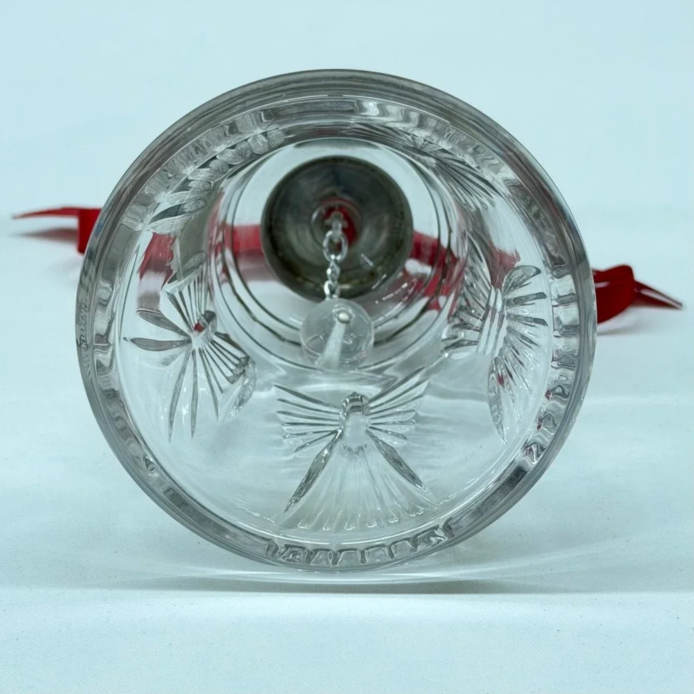 Vtg Waterford Crystal Angel Bell Christmas Ornament with Gold Tone Display Stand